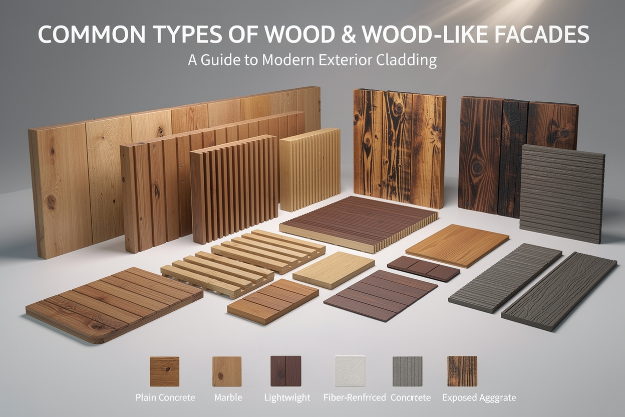 Wooden and wood-like materials for building facades